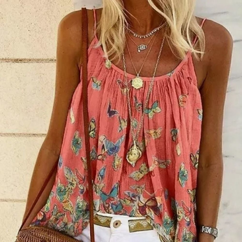 GOING OUT BOHO STYLE BUTTERFLY SLEEVELESS TOP SIZE XL CORAL COLOR
